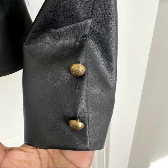 vince camuto black faux leather military jacket with gold buttons - Picture 4 of 5